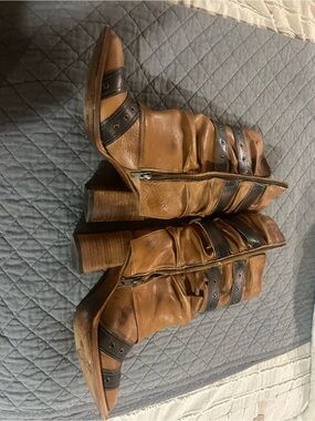 Freebird by Steven Tan and Dark Brown Strappy Leather women’s booties